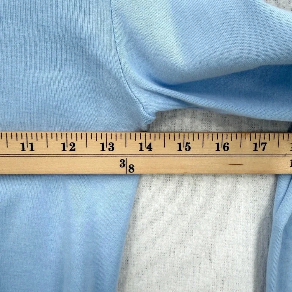 ENZA COSTA Supima Baby Rib Long Sleeve Cropped Top Womens Small Blue Crew Tee - Picture 9 of 12